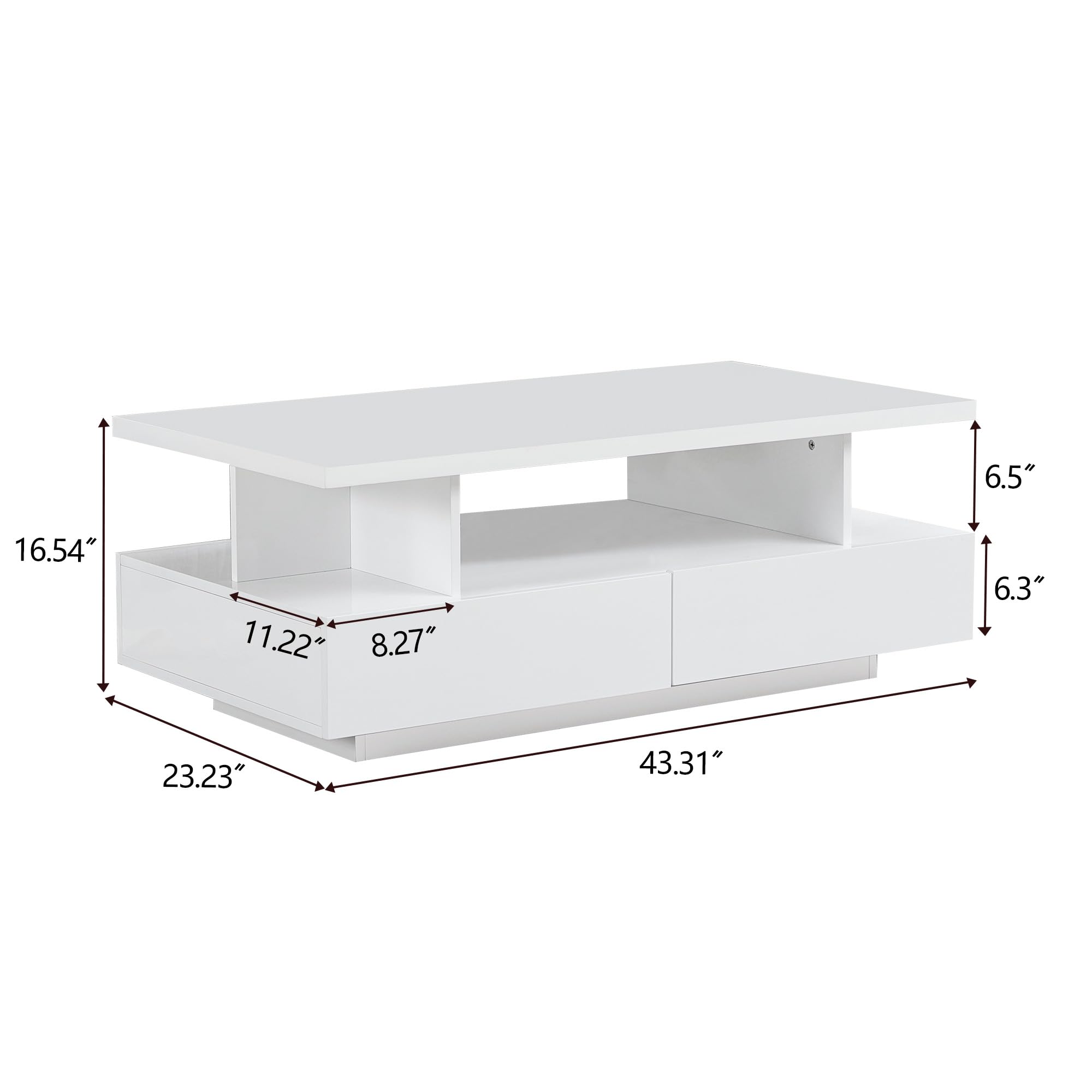 Tltaroni LED Coffee Table, Modern High Glossy Living Room Table with 4 Drawers and Open Display Shelf Wood Rectangle Center Tables with Storage for Living Room, White