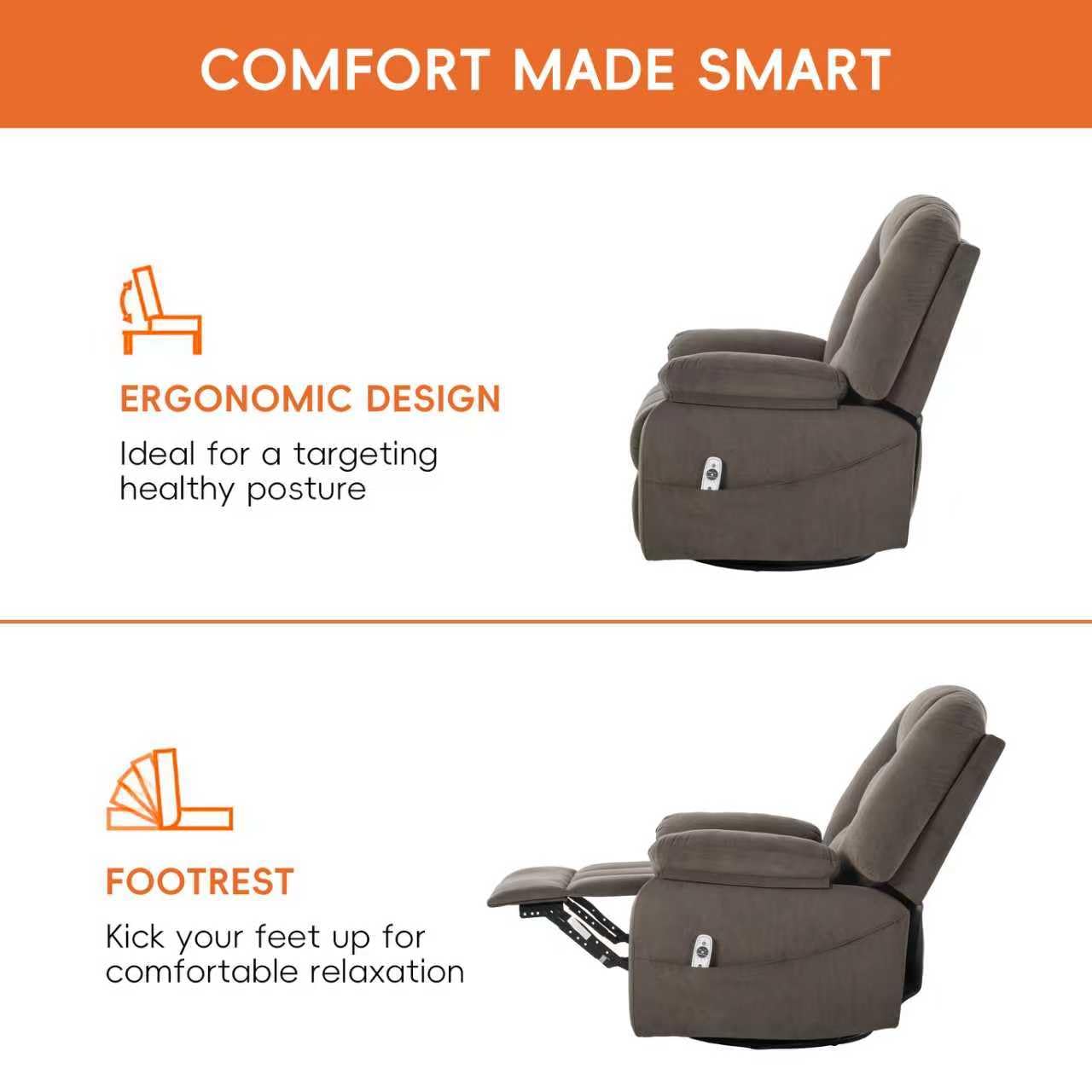 Power Swivel Rocker Recliner with Massage & Heat