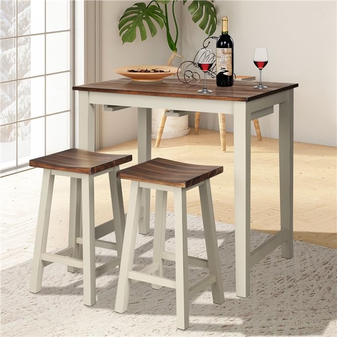 Counter Height Pub Table Set with 2 Saddle Stools