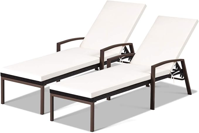 Outdoor Rattan Chaise Lounge Chair Set of 2