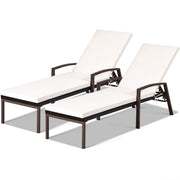 COSTWAY Rattan Lounge Chair Outdoor, Patio Wicker Chaise Lounge (White)