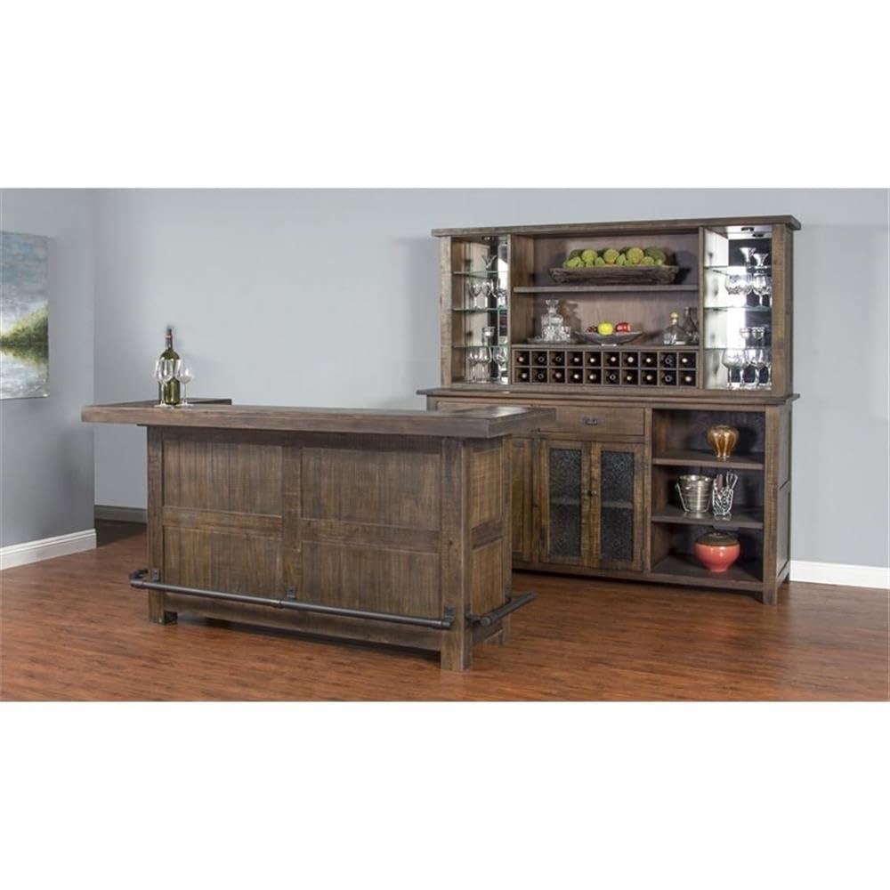 Transitional Wood Hutch, Buffet & Bar Unit 2-Piece Set