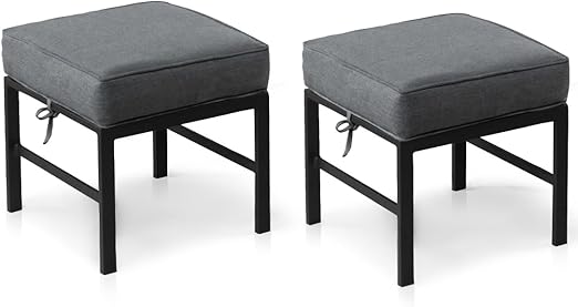 Outdoor Aluminum Patio Ottomans with Cushions – Set of 2