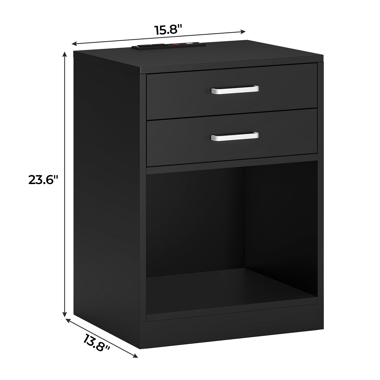 ADORNEVE Night Stand Set 2,Black Nightstand with Charging Station & Drawers,Night Stands for Bedrooms Set of 2,Bedside Table with Drawers