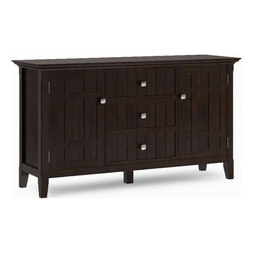 SIMPLIHOME Bedford 54" Wide Solid Wood 2-Door Buffet in Brunette Brown