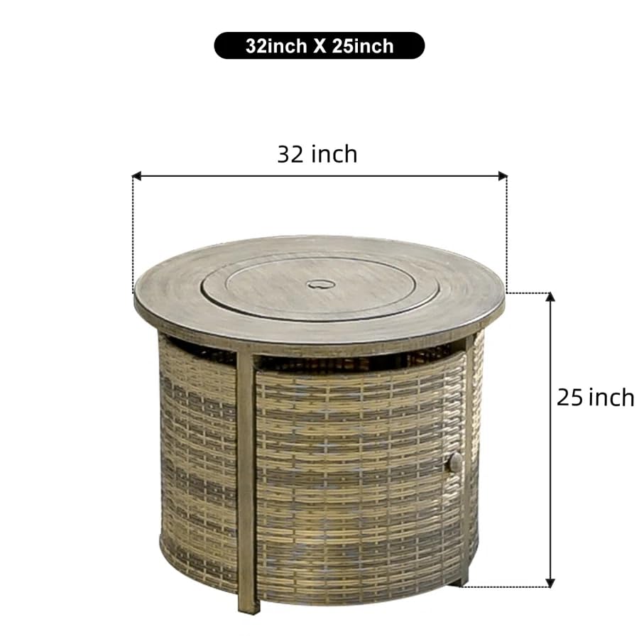 OutVue 32 inch Wicker Rattan Propane Fire Pit Table, 50000 BTU Gas Fire Pit