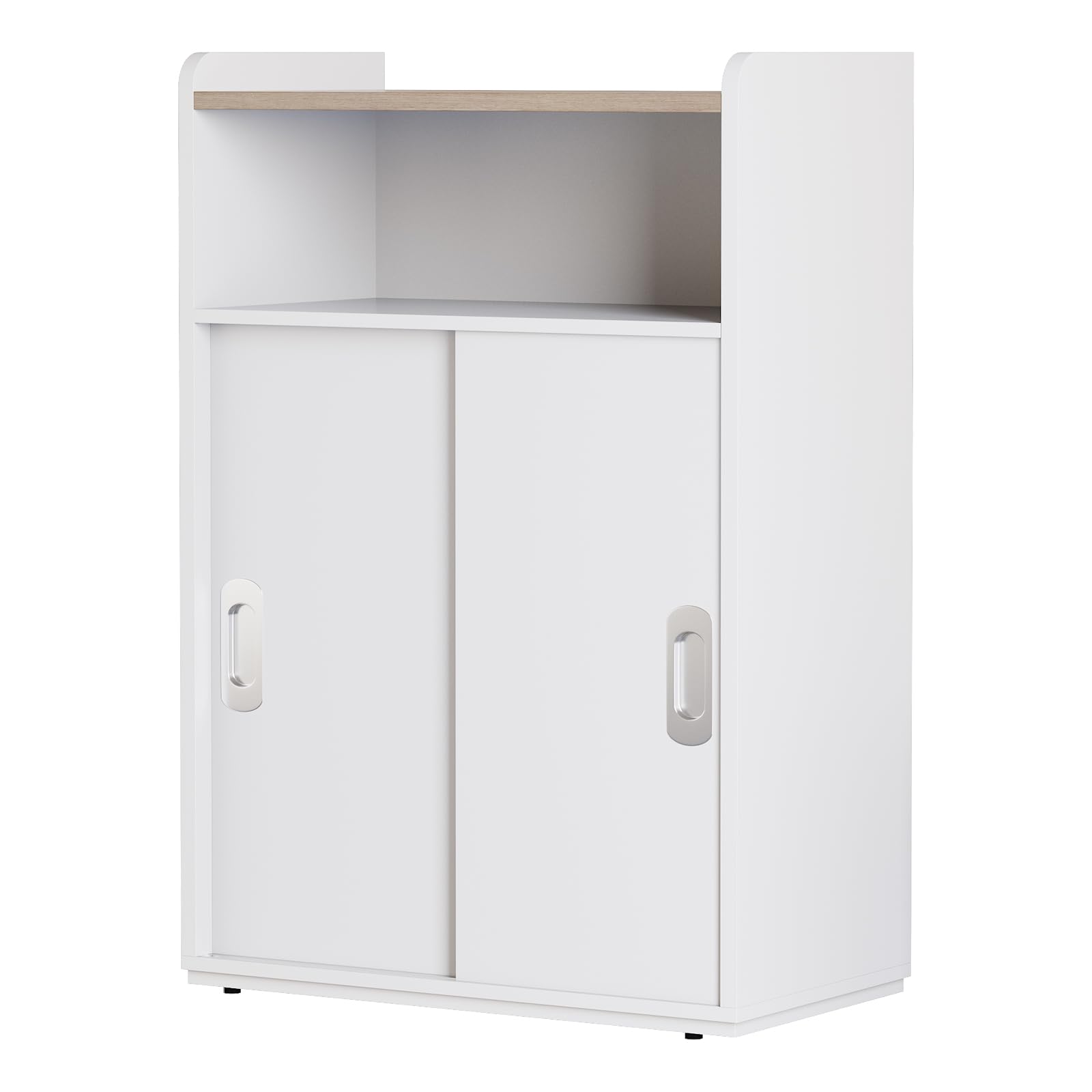 PROXRACER 22" Slim Floor Cabinet with Sliding Doors & Adjustable Shelves, Shallow Storage Cabinet for Bathroom, Living Room, Kitchen & Small Spaces, White