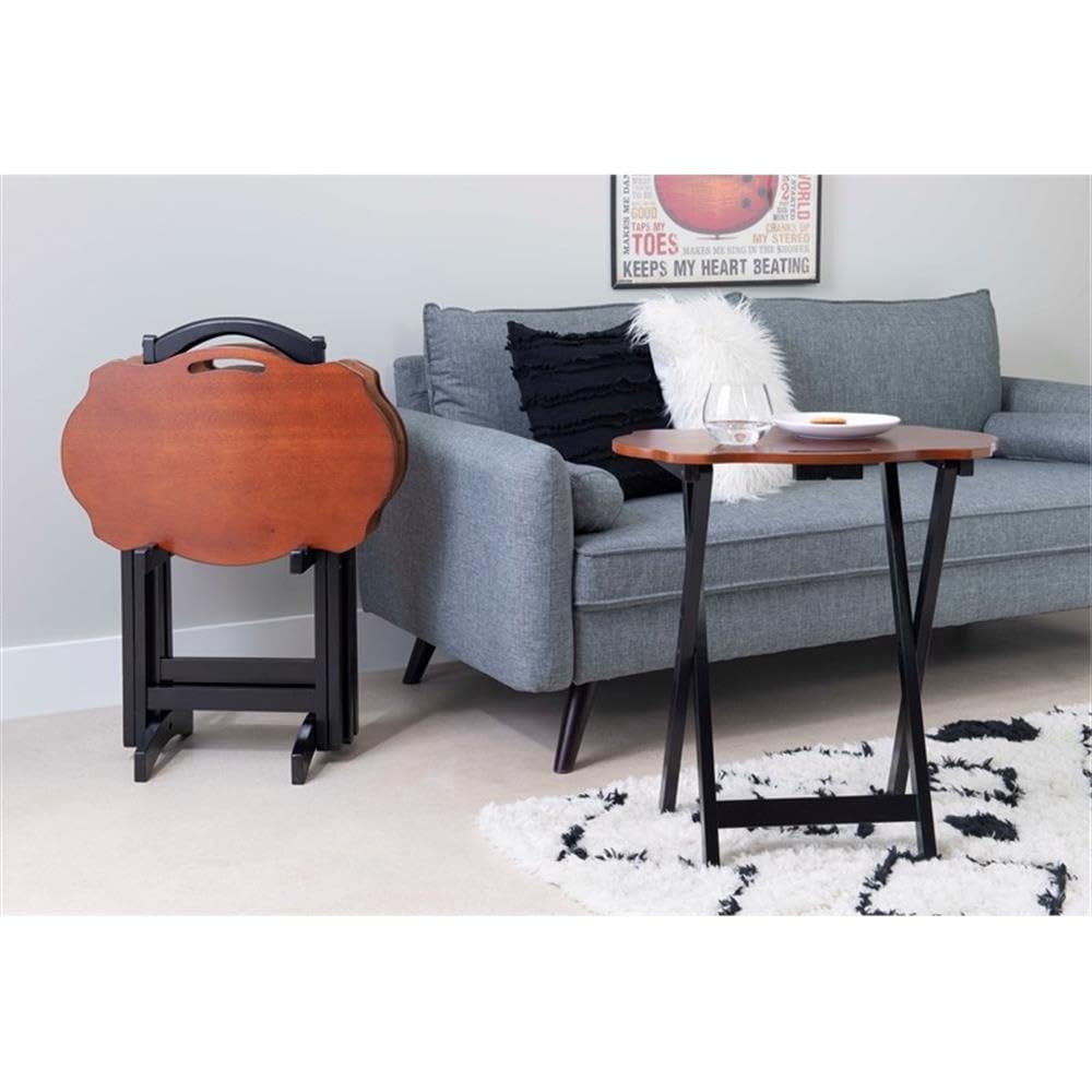 5-Piece Wood Tray Table Set with Stand