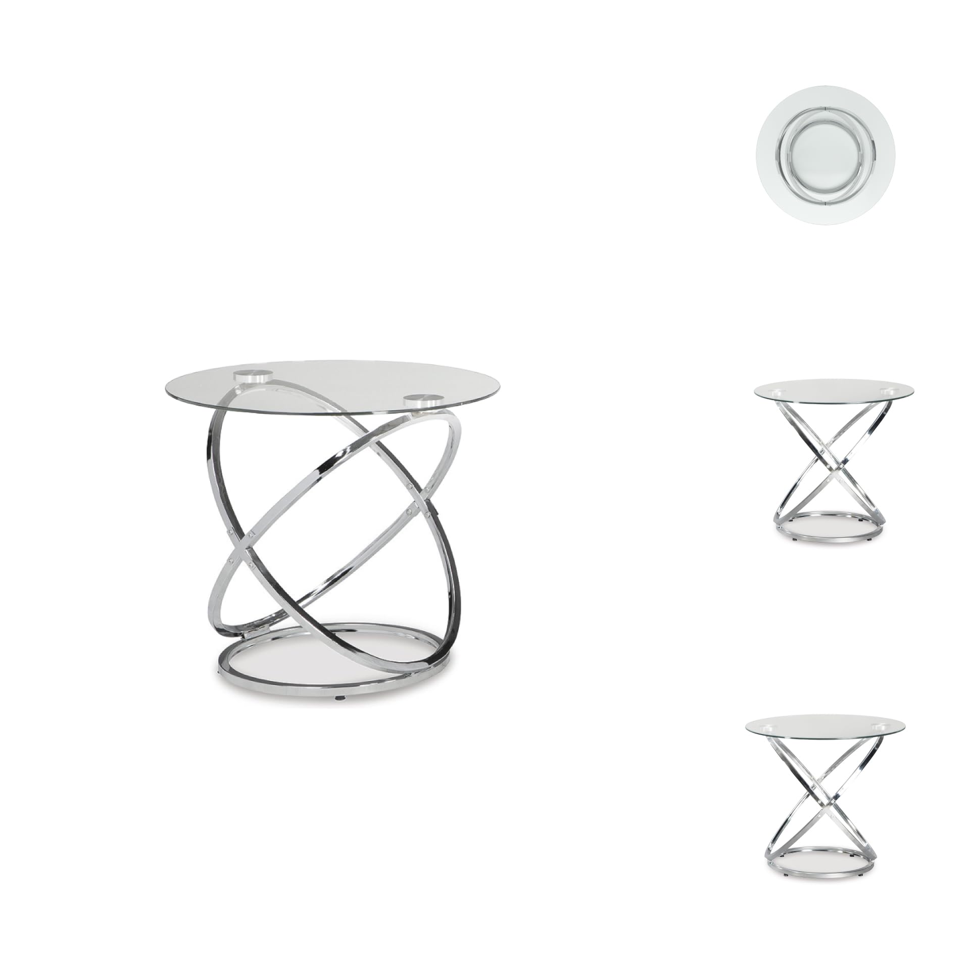 Round Coffee Table Set of 3 – Chrome & Tempered Glass