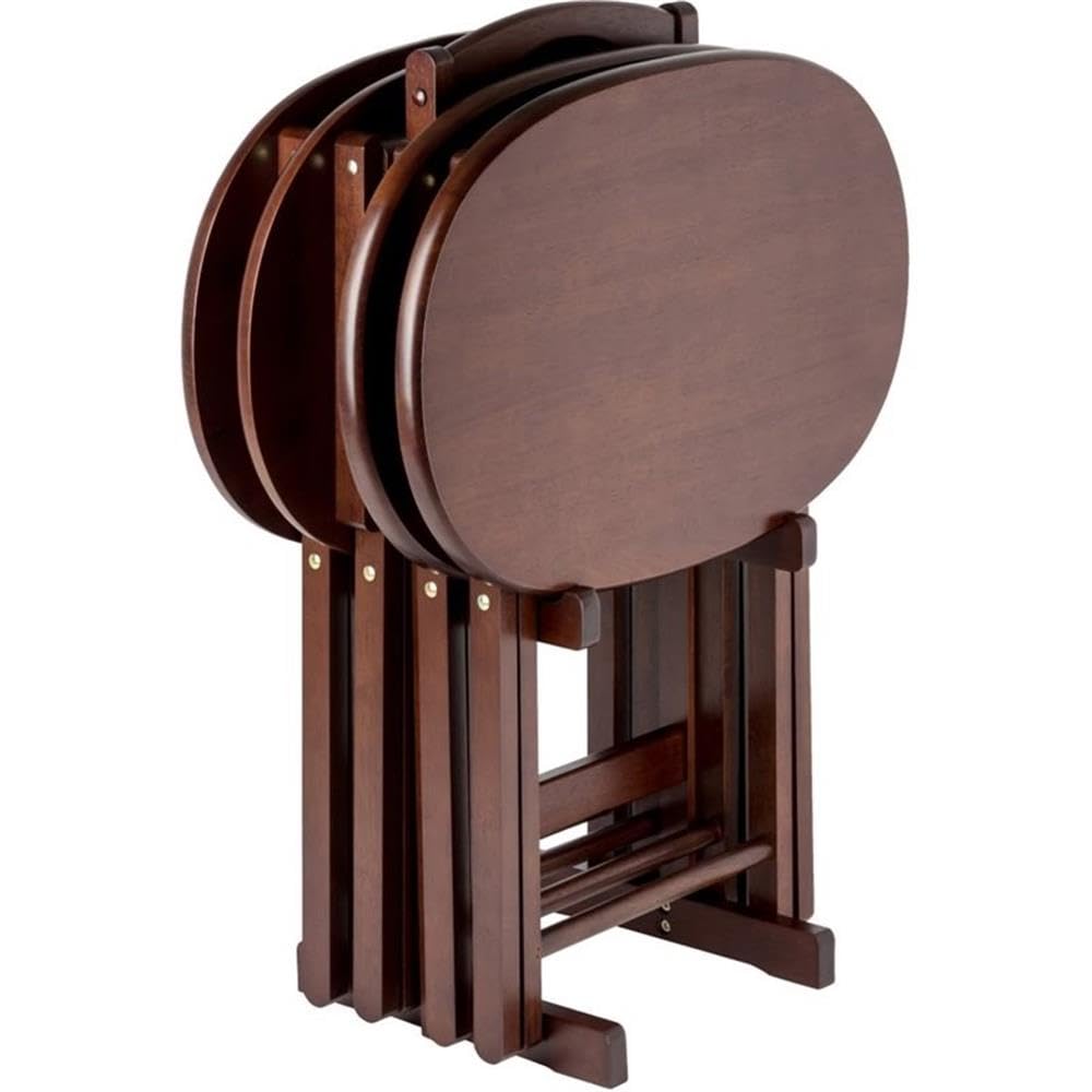 5-Piece Solid Wood Oval Snack Table Set with Storage Stand – Cappuccino