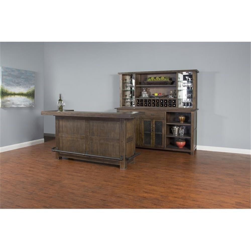 Transitional Wood Hutch, Buffet & Bar Unit 2-Piece Set