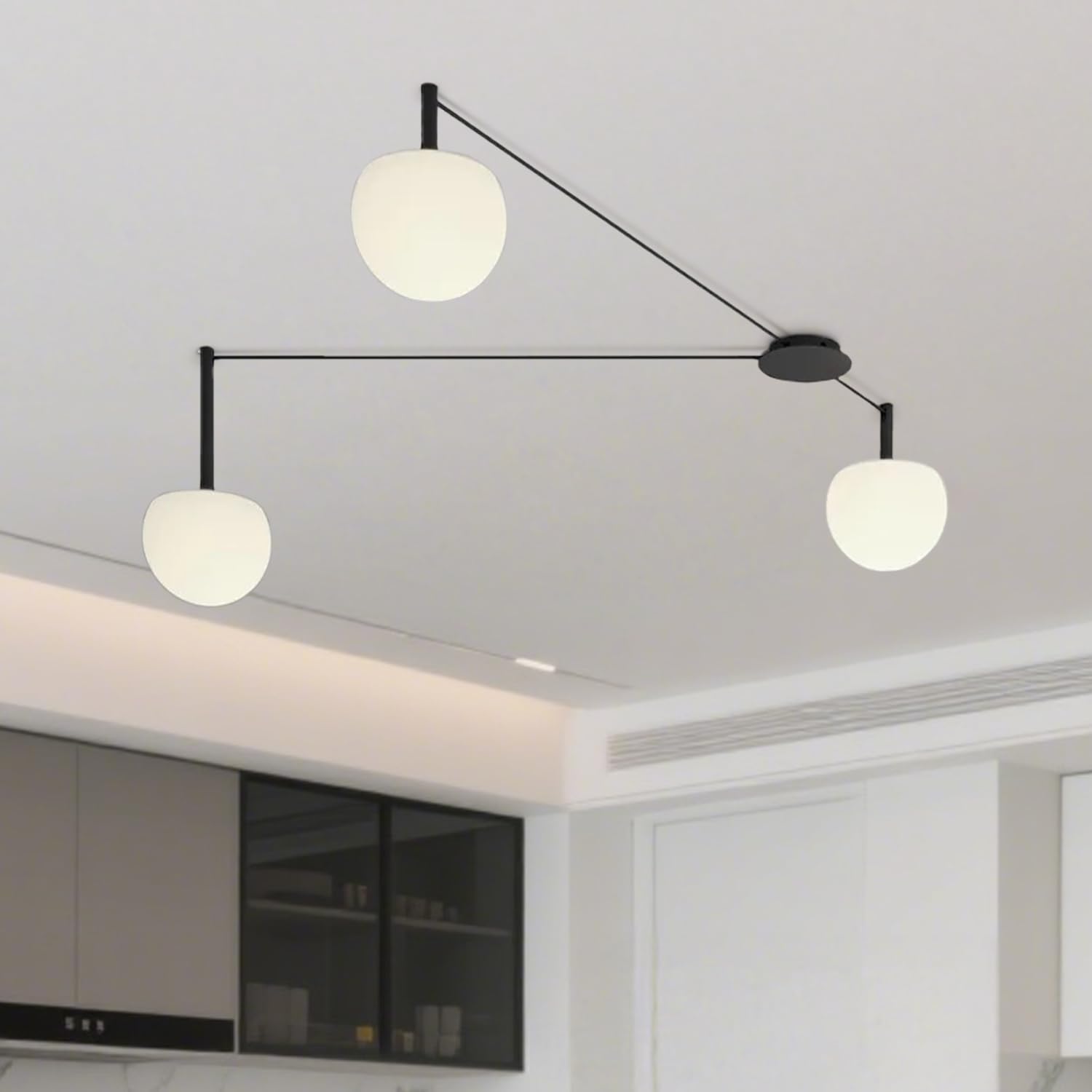 LINDUGUYI 3-Light Black Glass semi Embedded Ceiling Light Suitable for Living Rooms, bedrooms, corridors, Dining Rooms, Dining Rooms, Bubble Ball Ceiling Light (DIY Design is Available)