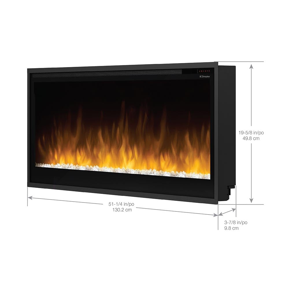 Dimplex 50 Inch Slim Built-in Linear Electric Fireplace Heater | Shallow 4-Inch Depth with LED Multi-Color Flames | Remote and Acrylic Crystal Ember Bed Included | Thin Flush Mount | 1500W