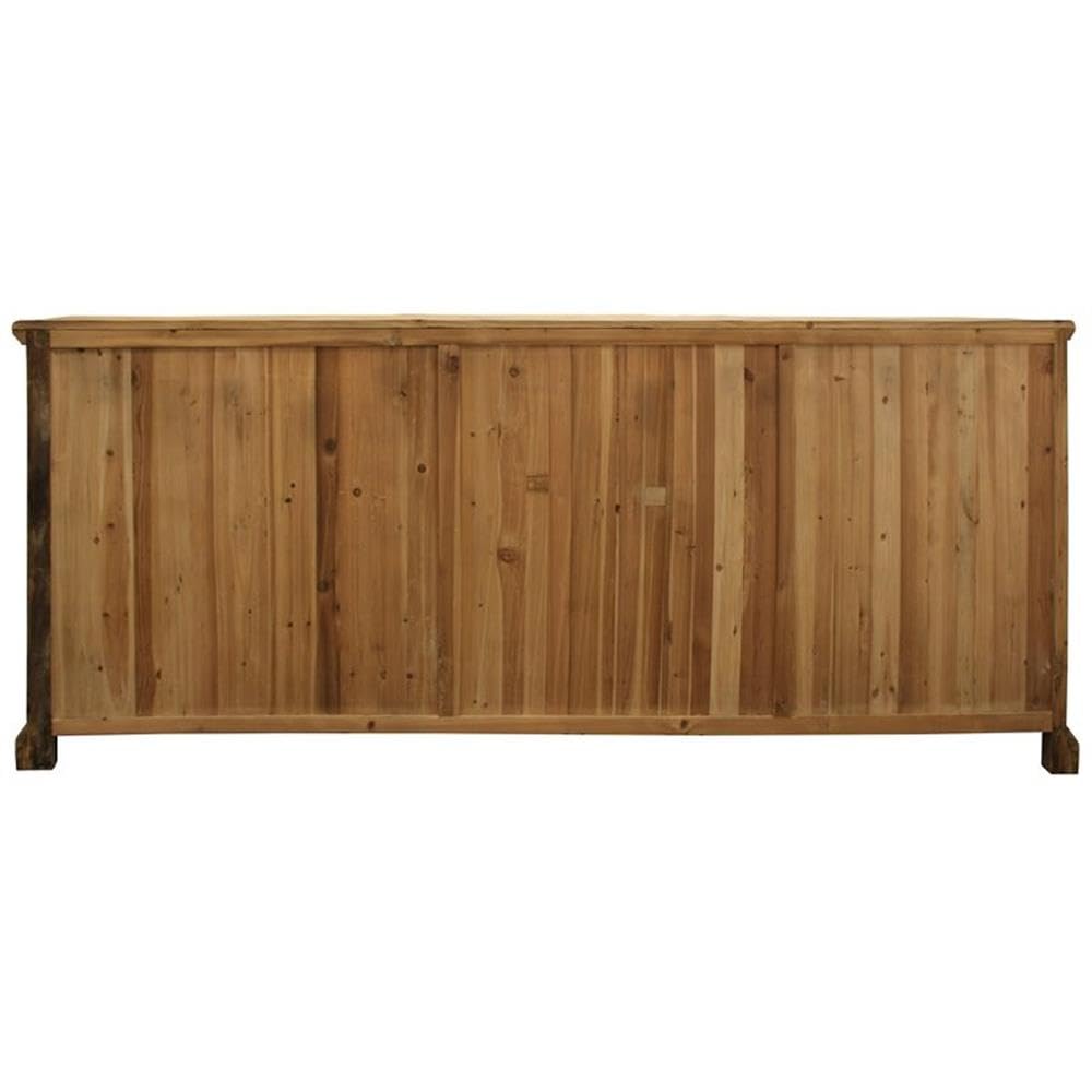 Pemberly Row Solid Wood 6 Door Sideboard, Glass Inserts, Natural Finish, 43" H x 113" W x 20" D, Lockable Doors, Wine Cellar Style Knobs, Buffet Table for Dining Room Storage