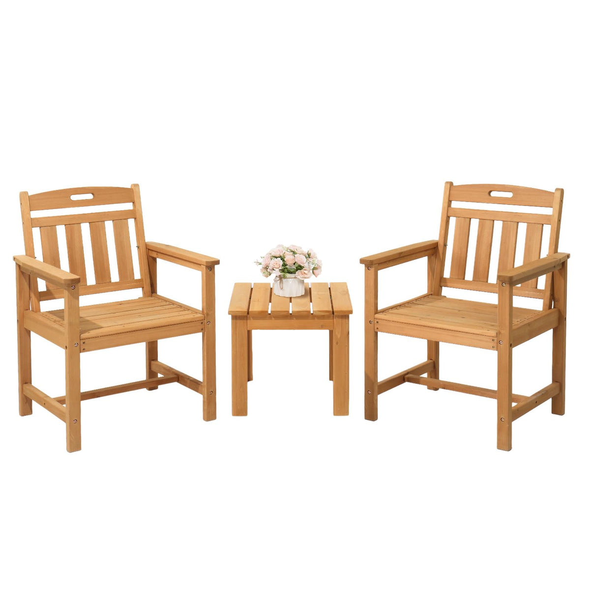 VINGLI Outdoor Bistro Set 3 Piece Patio Chairs Small Outdoor Table and Chairs for 2 Solid Wood Patio Bistro Set with Side Table (Teak)