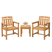 VINGLI Outdoor Bistro Set 3 Piece Patio Chairs Small Outdoor Table and Chairs for 2 Solid Wood Patio Bistro Set with Side Table (Teak)