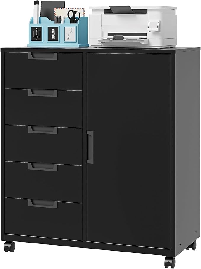 5-Drawer Metal Storage Cabinet with Printer Stand & Shelved Door