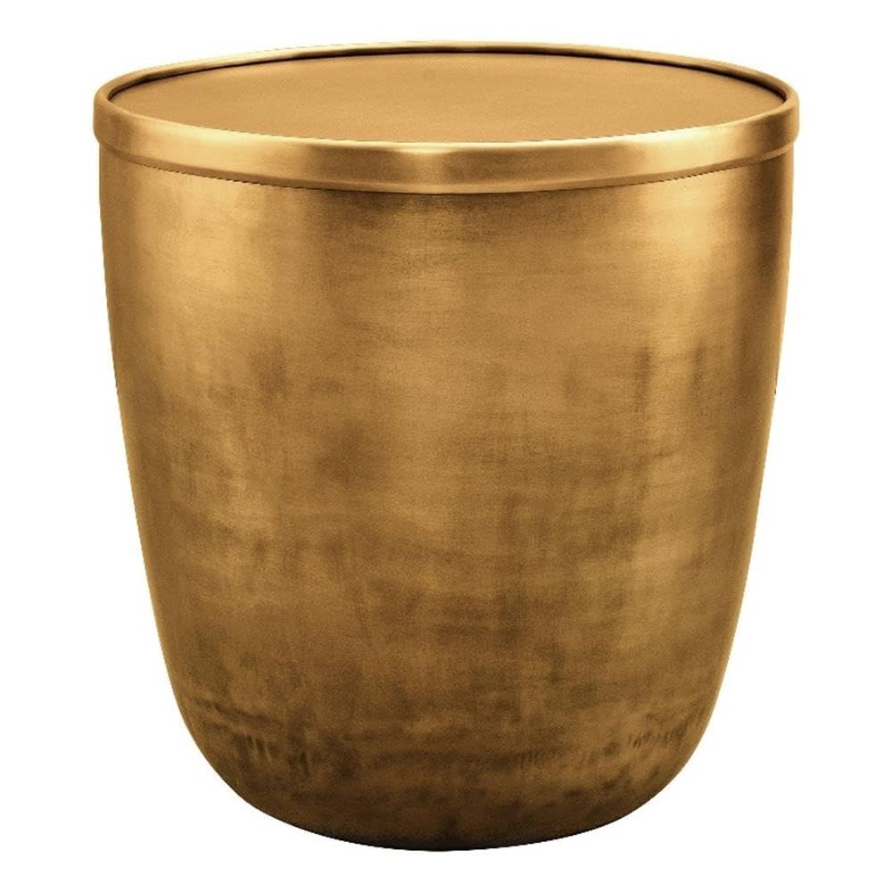 Brass-Finish Drum Storage Side Table