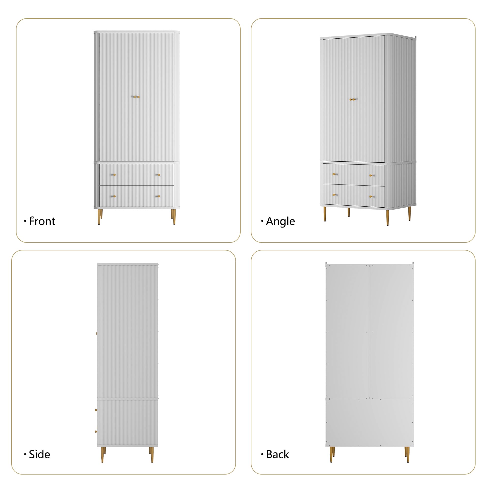 HLR 72" Modern Armoire Wardrobe Closet with Doors and Drawers, Bedroom Armoire Cabinet with Hanging Rod, Wooden Clothing Storage Cabinet,White