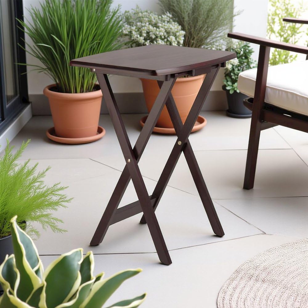 Furnifact Espresso Oversized Snack Tables – Set of 4 TV Trays with Stand – Sturdy Wooden Tables for Eating, Working, or Entertaining in Any Space