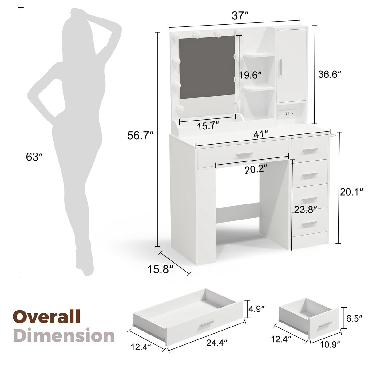 White Makeup Vanity with LED Mirror