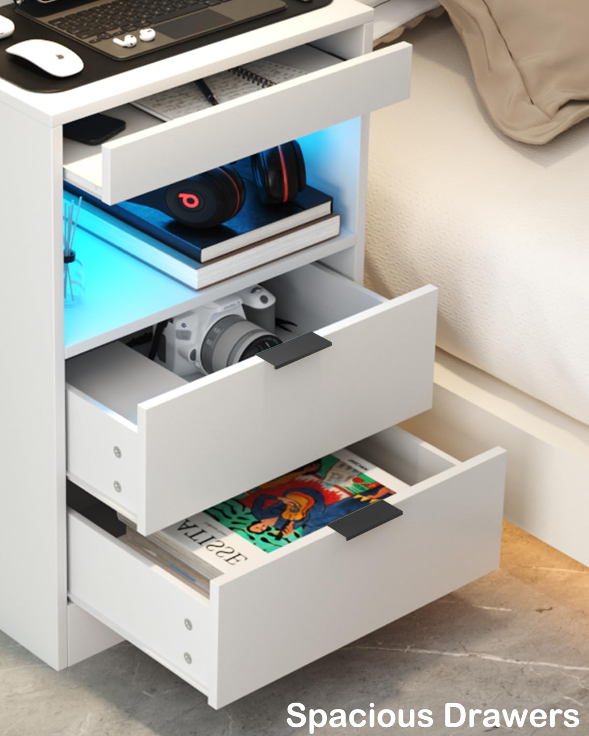 LED Nightstand with Charging Station