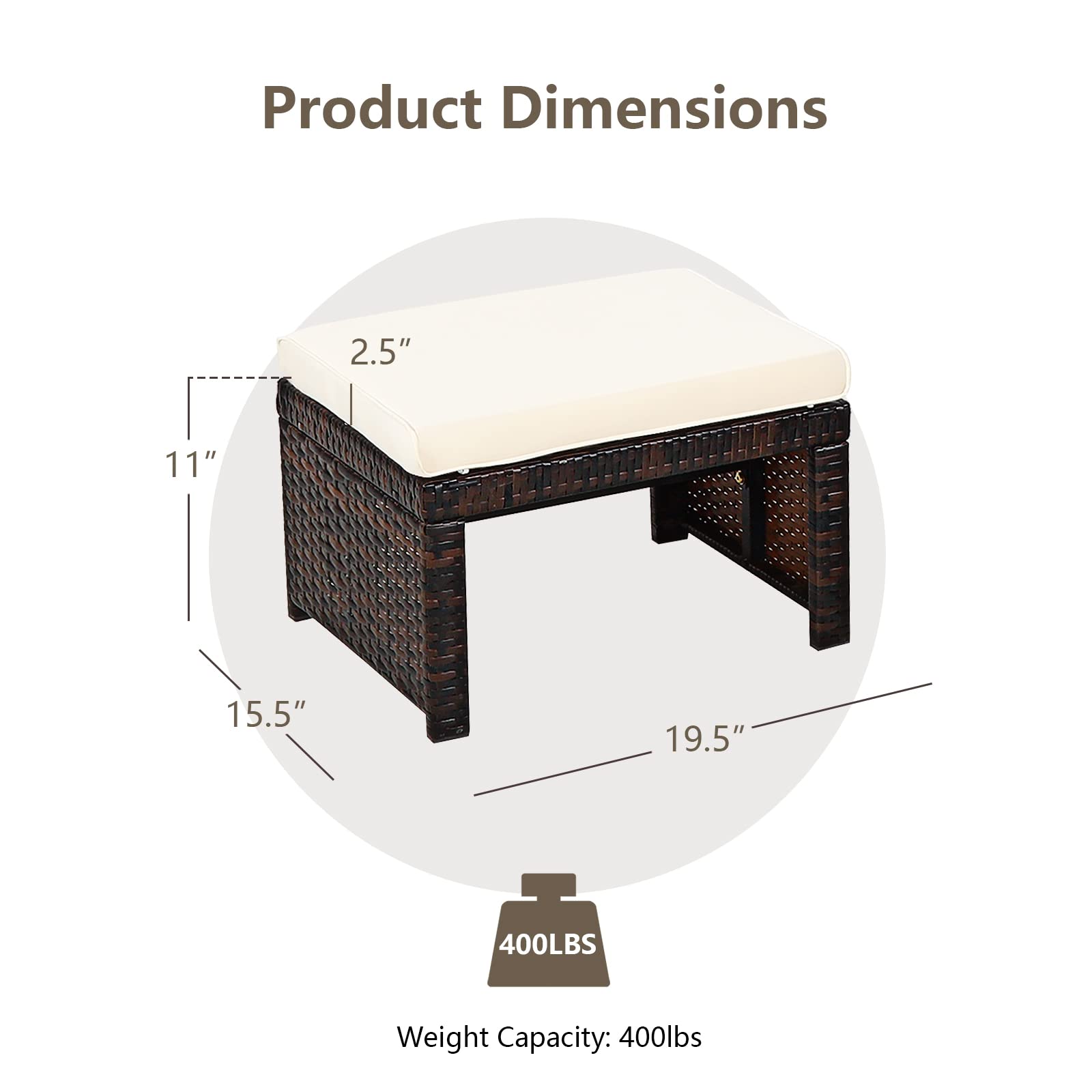 2-Piece Outdoor Rattan Ottoman Set with Cushions