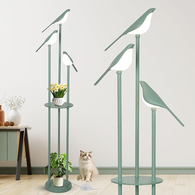 LED Bird Floor Lamp with Shelf & 3 Adjustable Lights