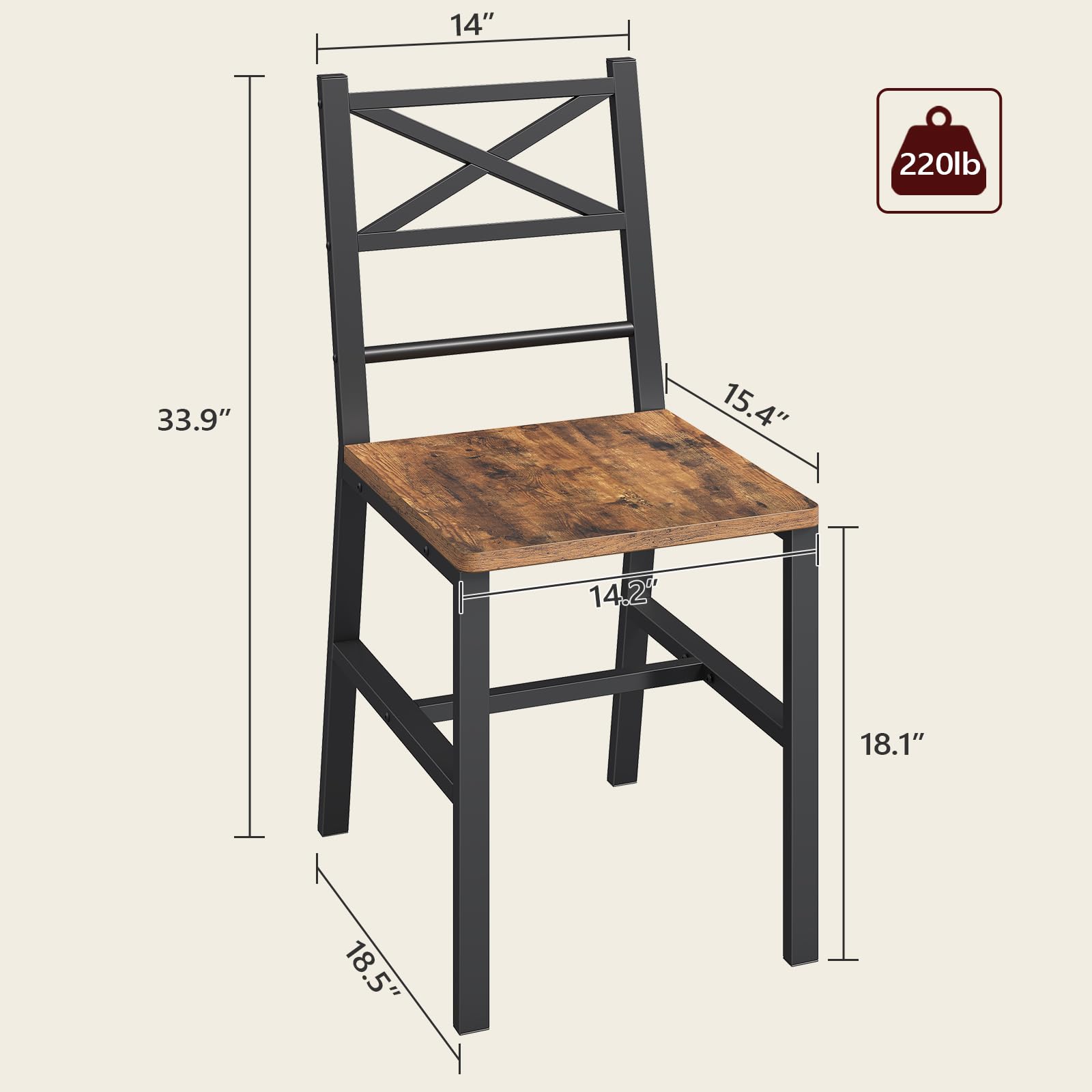 Rustic Dining Chair Set with Metal Frame