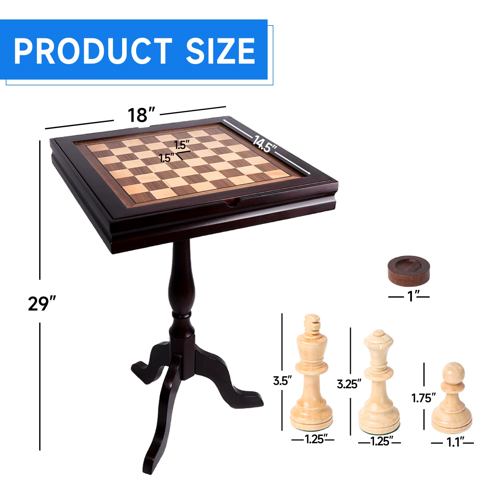 3-in-1 Chess Checkers Backgammon Game Table