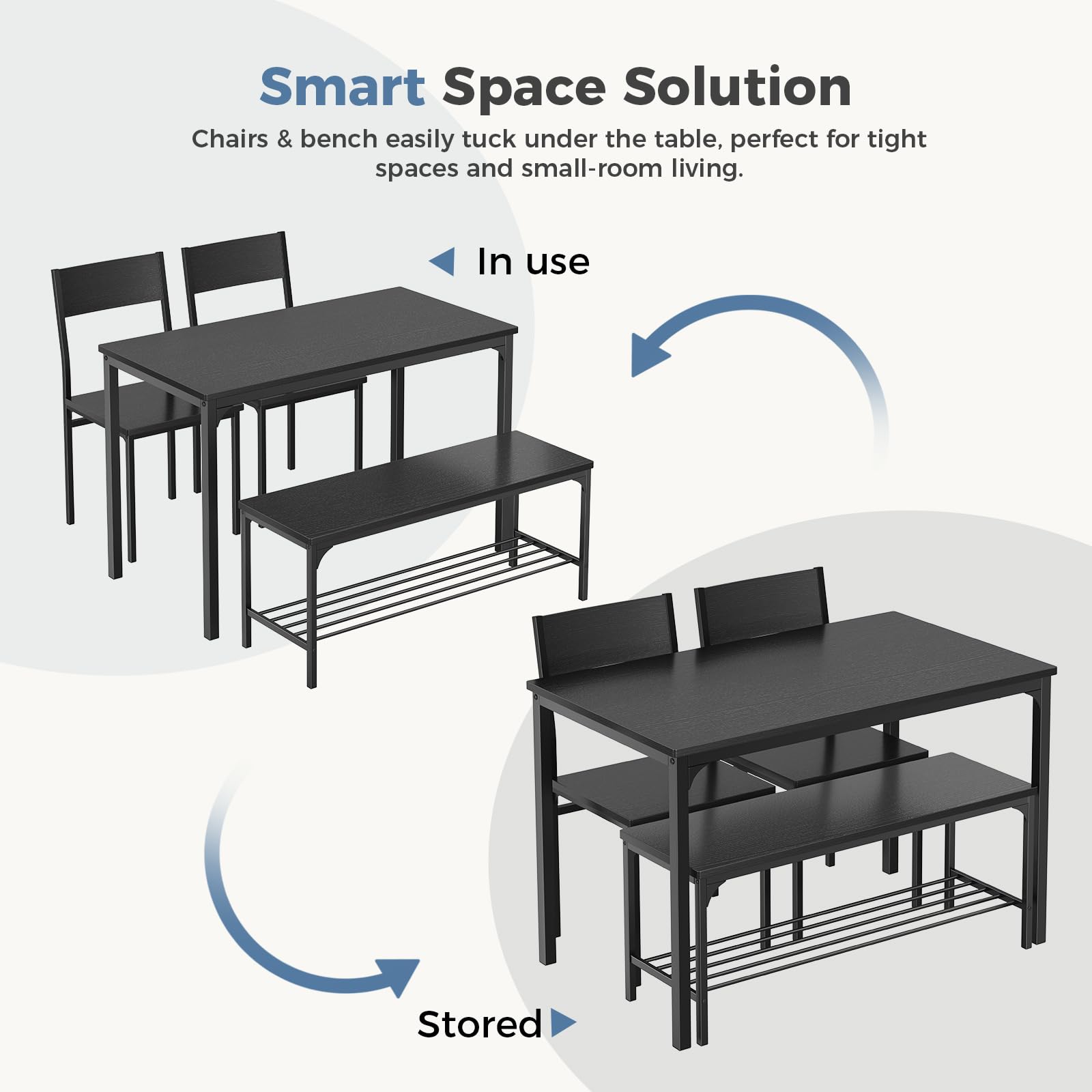 Dining Table Set with Bench – 3 or 4 Piece