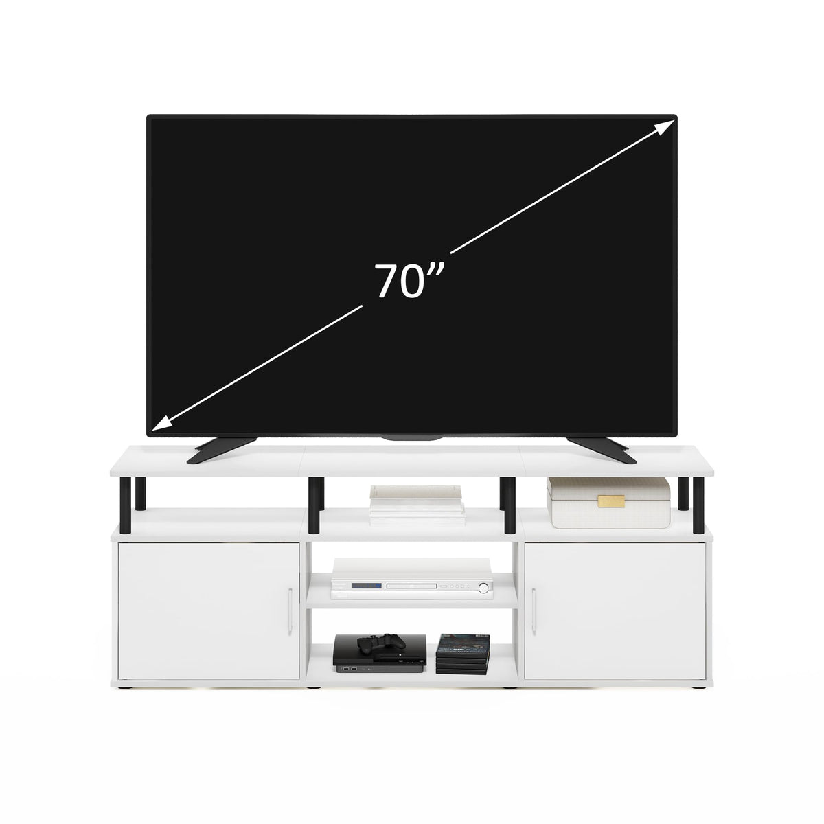 Furinno Jensen 3-Tier TV Stand for TV up to 70 Inch, Solid White
