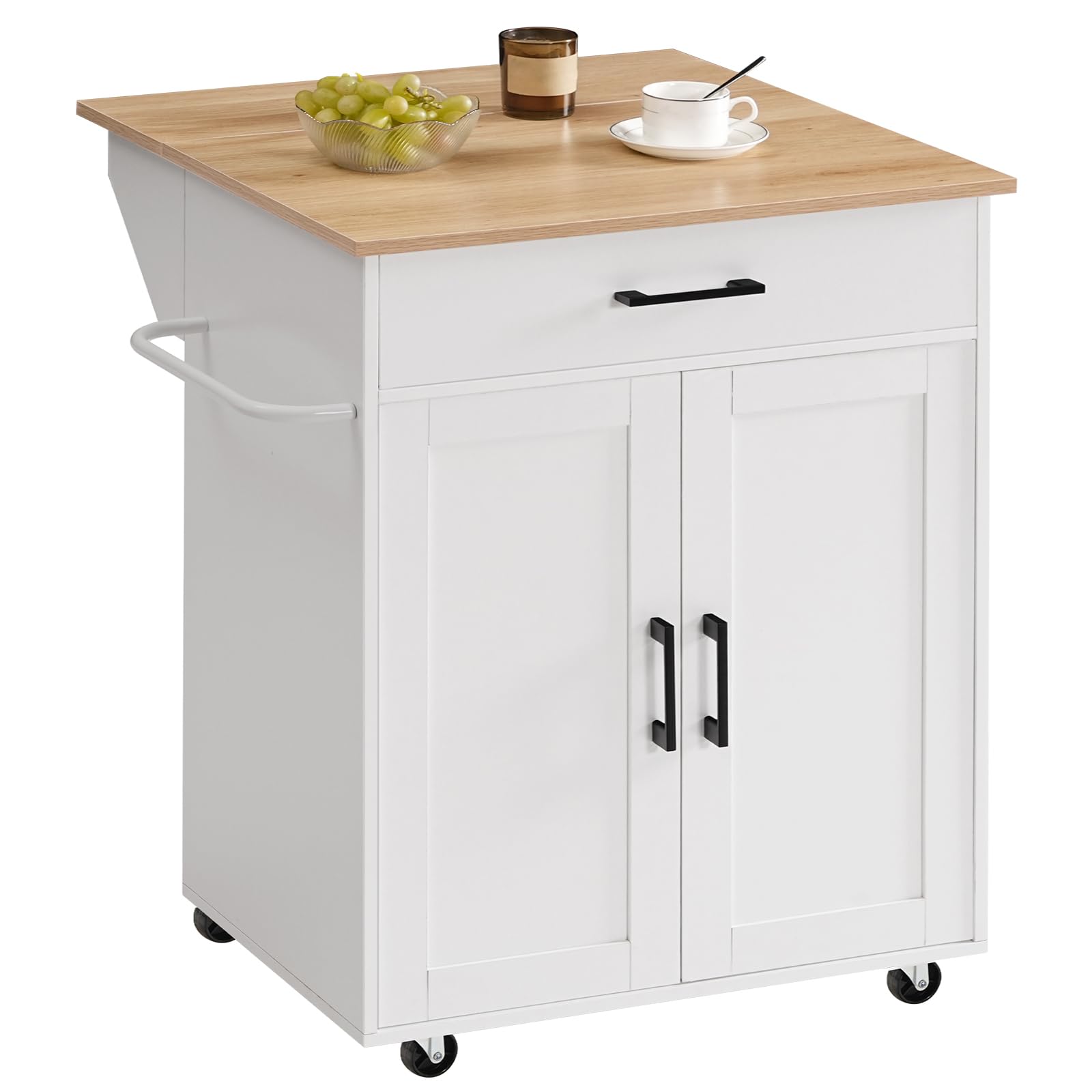 Kitchen Island Cart with Drop Leaf & Folding Countertop