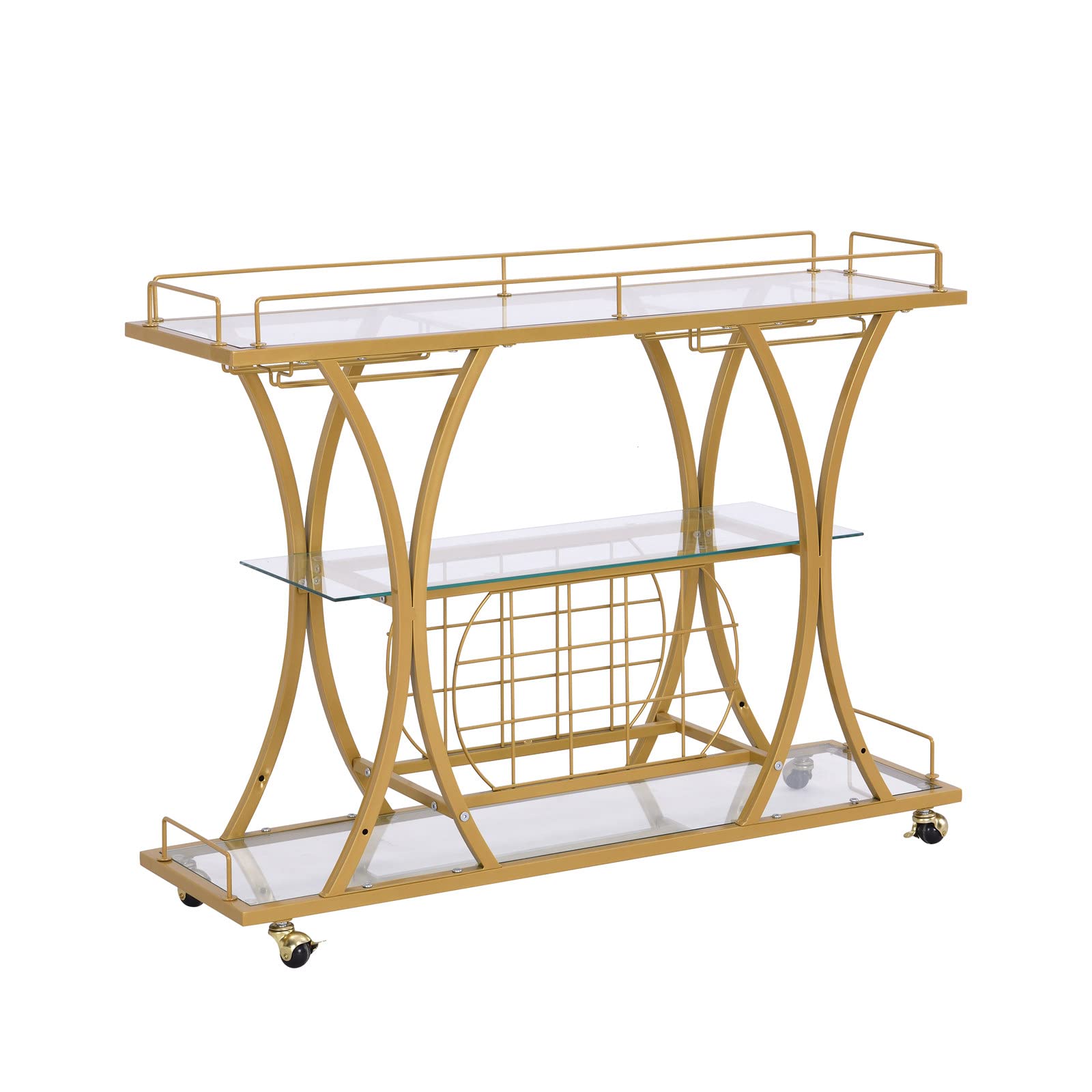 3-Tier Rolling Bar Cart with Glass Shelves