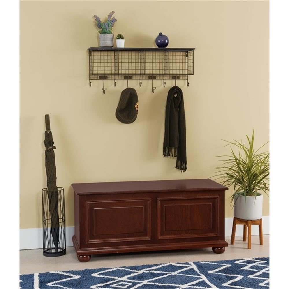 Pemberly Row Contemporary MDF Rubberwood Chest, Cherry Finish, 40.5" w x 16.75" d x 18" h, Decorative Molding, Bun Feet, Lined Storage, Child Safe Hinges, Living Room Accent Furniture