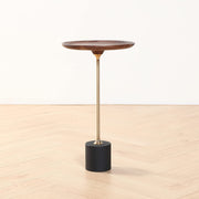 Round Walnut Side Table with Brass & Steel Base