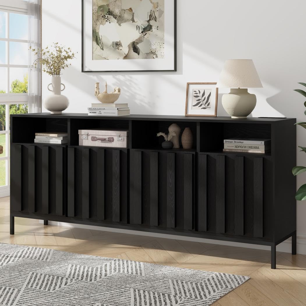 70" Buffet Sideboard Cabinet with Power Outlets & Adjustable Shelves