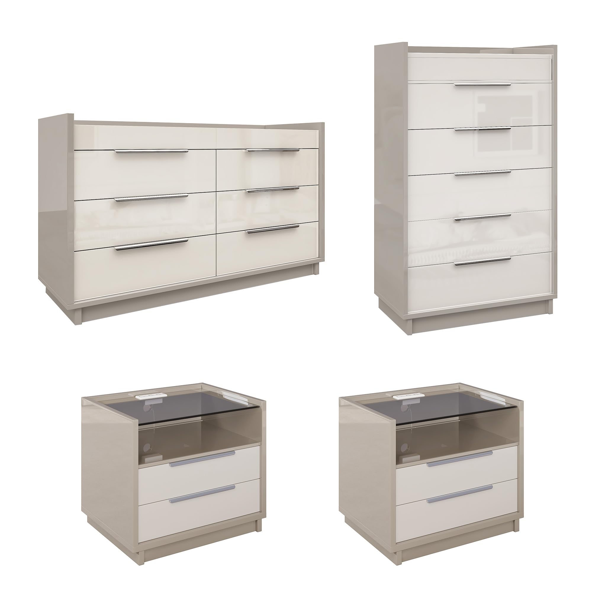 4-Piece Bedroom Furniture Set with Charging Nightstands, LED Dresser & Chest