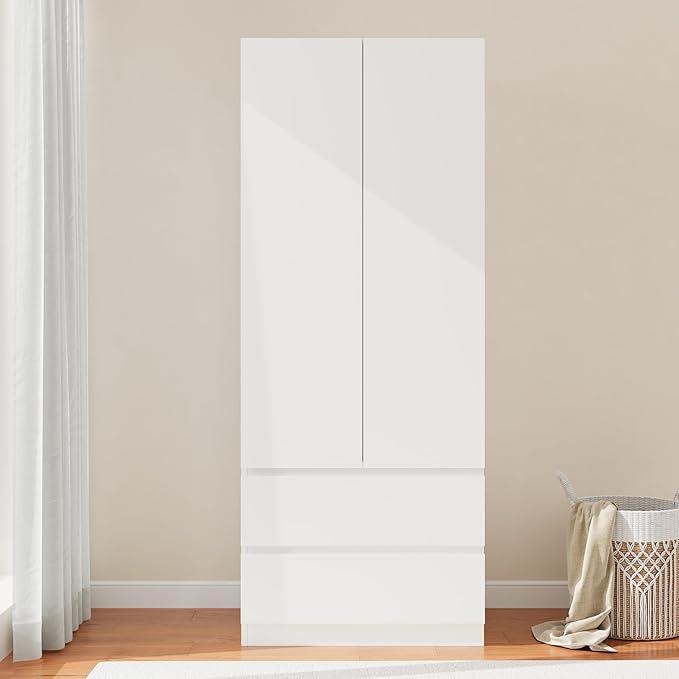 Armoire Wardrobe Closet with Drawers & Hanging Rod