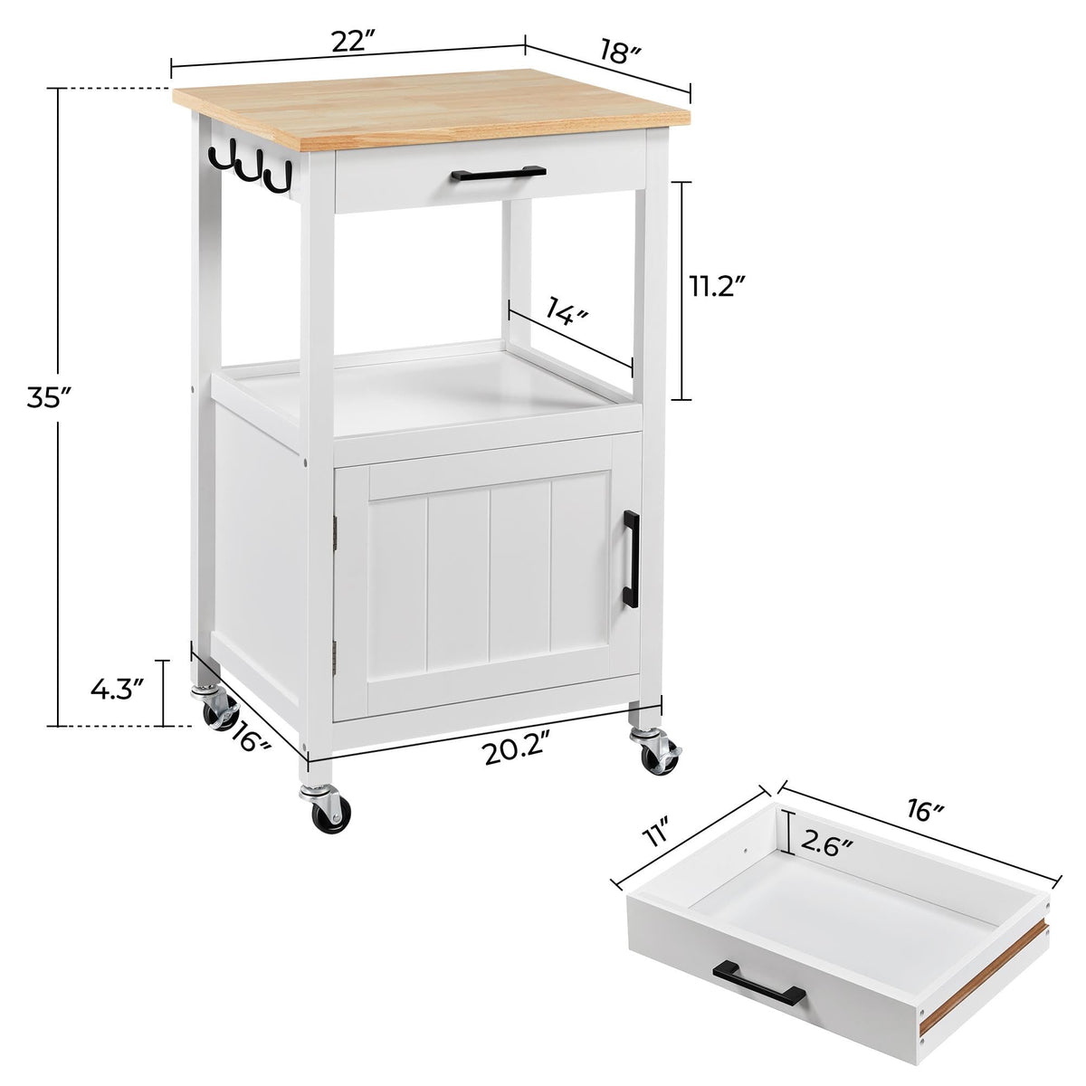 White Rolling Kitchen Island Cart