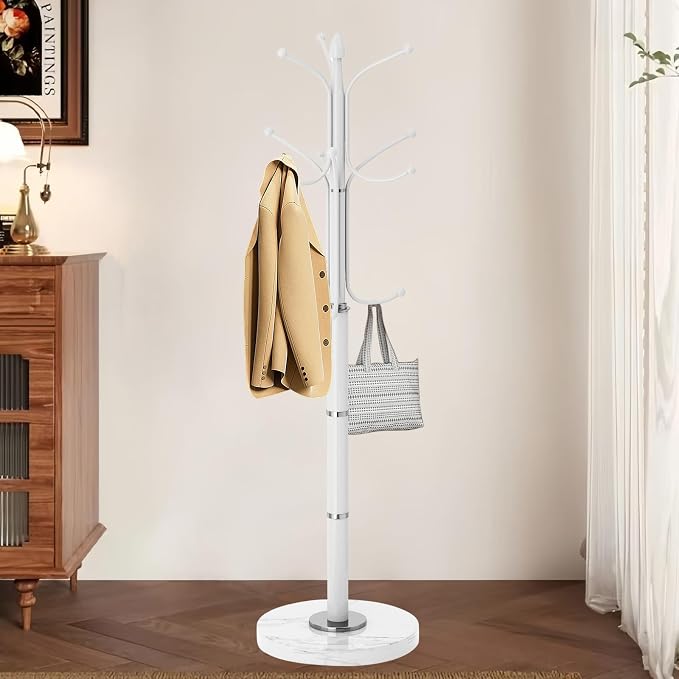 Adjustable Wood Coat Rack with 14 Hooks