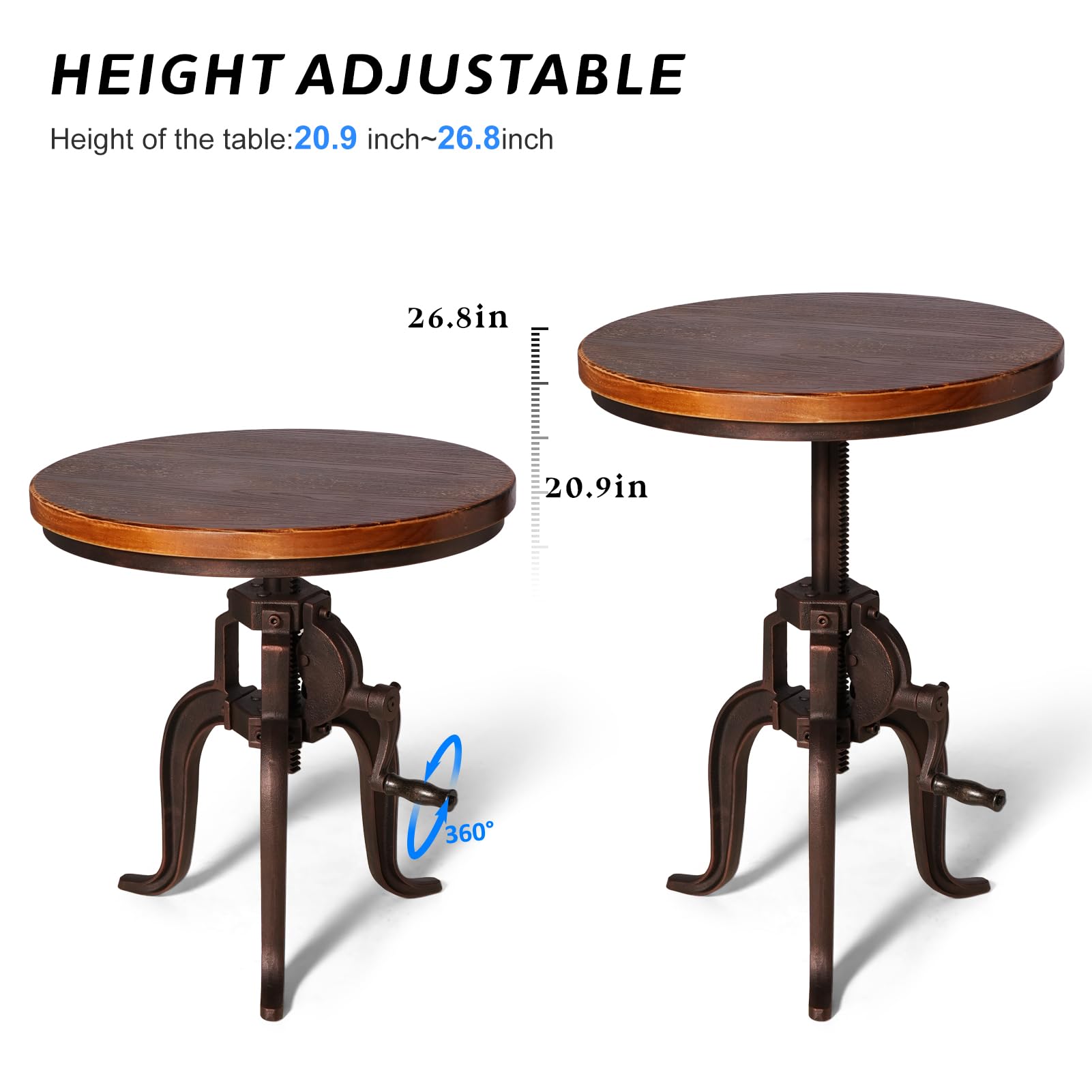 Adjustable Height Crank Accent Table