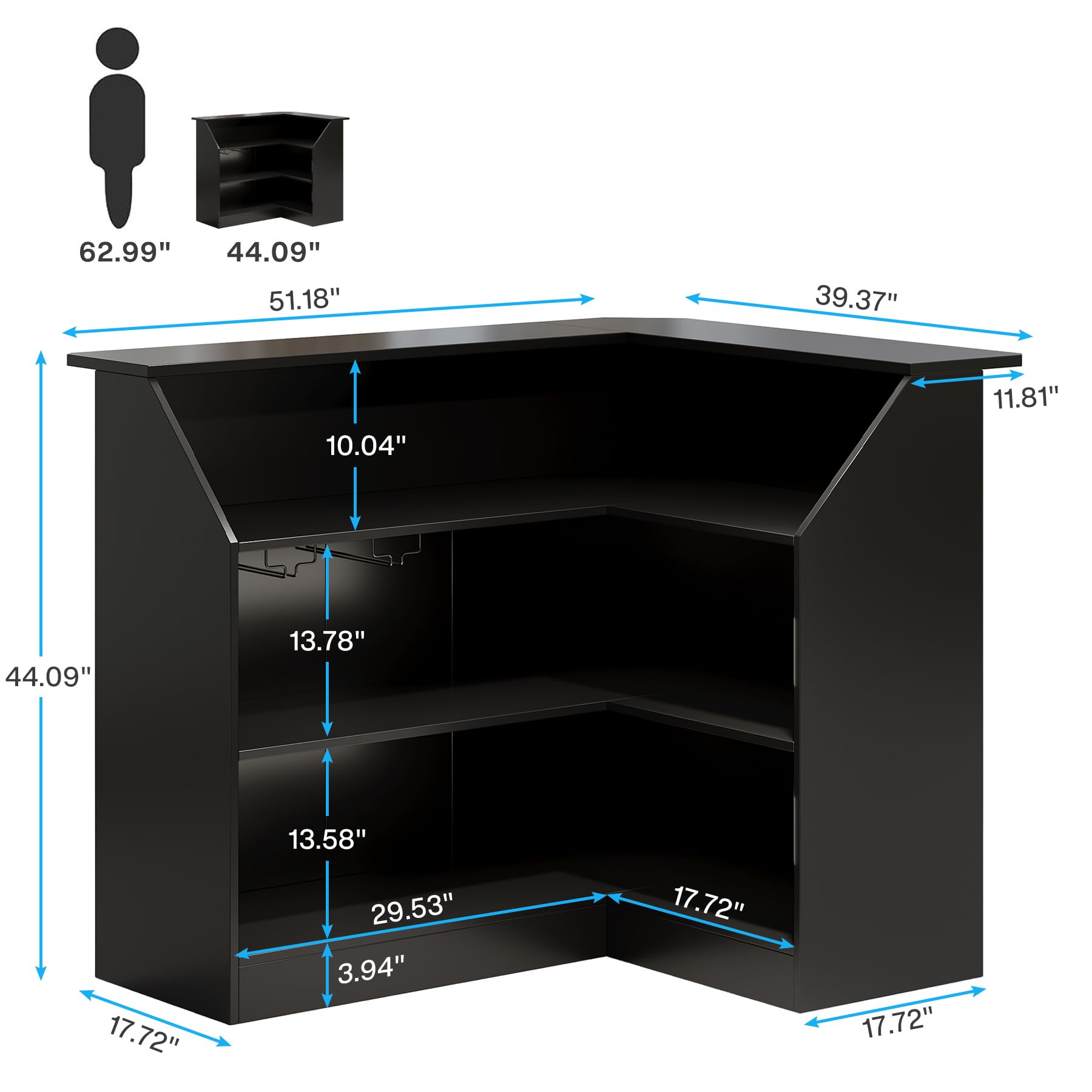 L-Shaped Corner Bar Cabinet with Stemware Racks