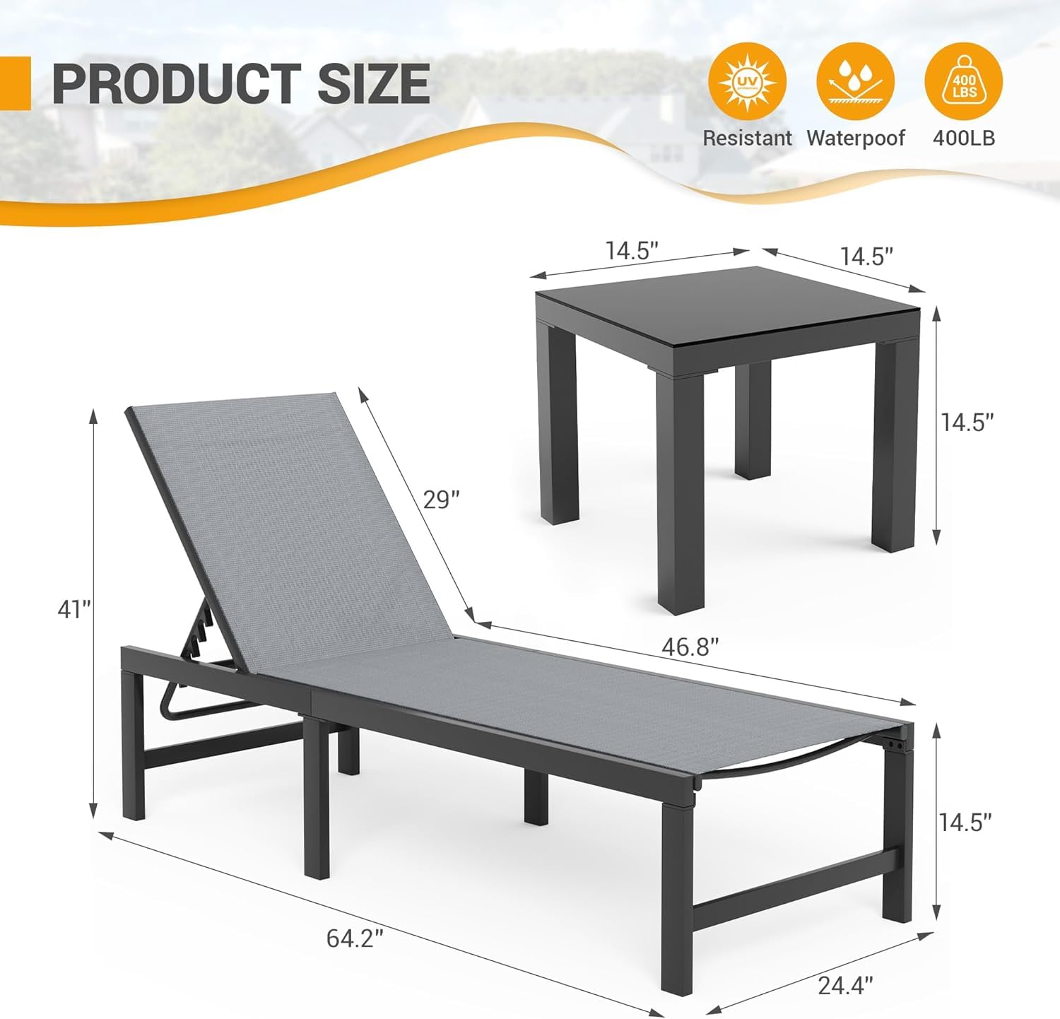 Outdoor Textilene Chaise Lounge Set with Side Table