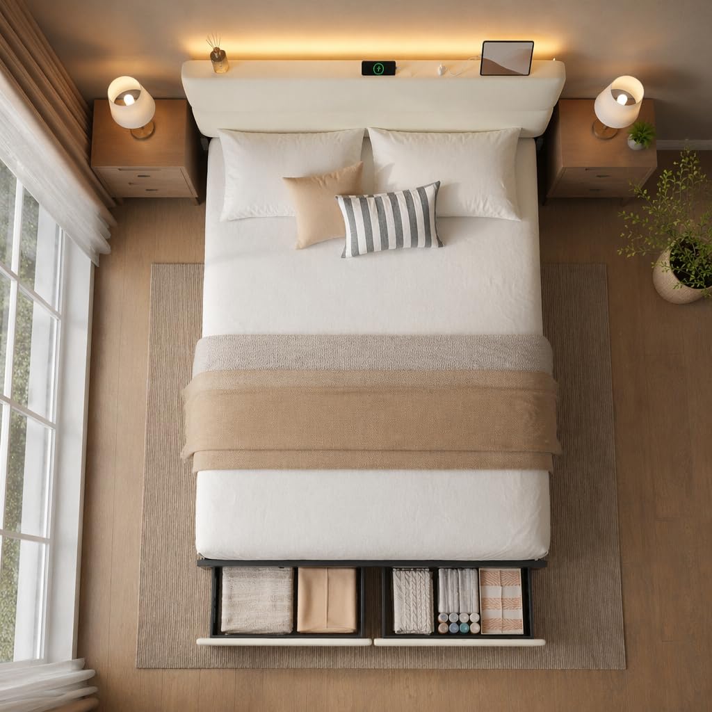 Queen Upholstered Storage Bed