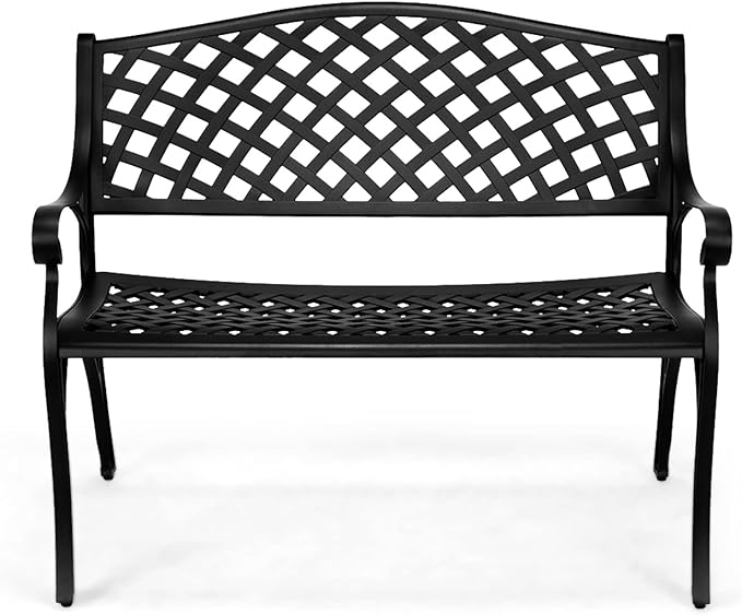 Outdoor Patio Garden Bench with Anti-Rust Aluminum Frame