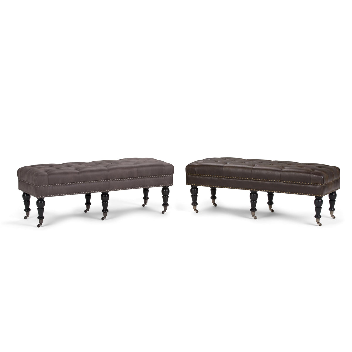 Brown Tufted Leather Ottoman Bench