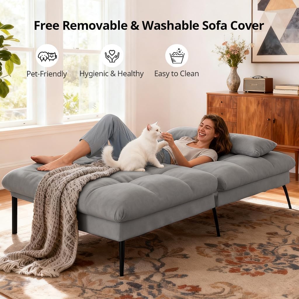 Convertible Futon Sofa Bed with Adjustable Backrest