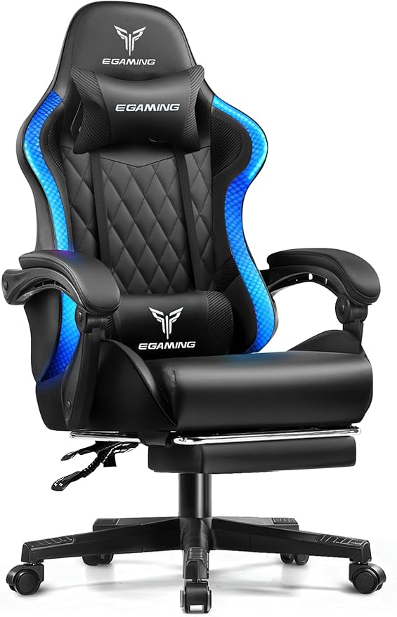 Gaming Chair with Footrest & RGB LED Lights