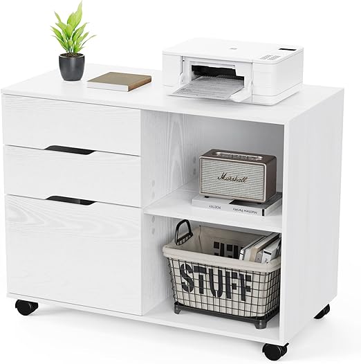 Rolling File Cabinet with 3 Drawers & Adjustable Shelf